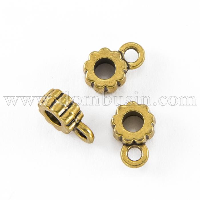 Бейл в Тибетському Стилі, Рондель, Біжутерний сплав, Колір: Античне Золото, Розмір: 11х8х4мм, Розмір усередині 4х5мм, Отвір 3мм, (БА000001175)