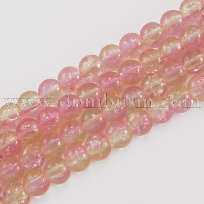 Бусины Стекло Кракле 6мм, Двухцветные, круглые, Цвет: Розово-салатовый A56, Диаметр: 6мм, Отв-тие 1мм, около 134шт/80см/нить, (УТ100008548)