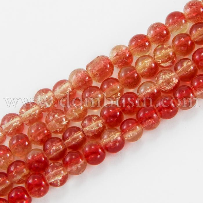 Бусины Стекло Кракле 6мм, Двухцветные, круглые, Цвет: Красно-желтый A65, Диаметр: 6мм, Отв-тие 1мм, около 134шт/80см/нить, (УТ100008550)