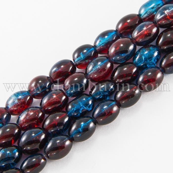 Бусины "Битое Стекло" Двухцветные, Овальные, Цвет: Красно-синий A47, Размер: 11х8мм, Отверстие 1.5мм, около 70шт/77см/нить, (УТ100008558)