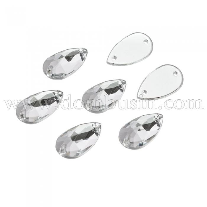 Пришивні Акрилові Стрази, 2 отвори, Крапля, Колір: Безбарвний, Розмір: 13х8х3.5мм, Отв-тя 1мм, (УТ100008620)