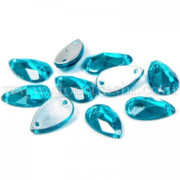 Пришивні Акрилові Стрази, 2 отвори, Крапля, Колір: Чирок, Розмір: 13х8х3.5мм, Отв-тя 1мм, (УТ100008622)