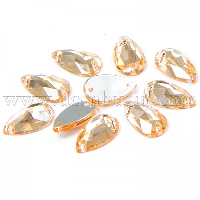 Пришивные Акриловые Стразы, 2 отверстия, Капля, Цвет: Песочный, Размер: 13х8х3.5мм, Отв-тие 1мм, (УТ100008625)