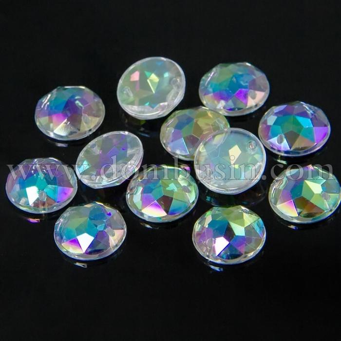 Пришивные Акриловые Стразы, 2 отверстия, Круглые, Цвет: Кристалл АВ, Размер: 12х4мм, Отв-тие 1мм, (УТ100008638)