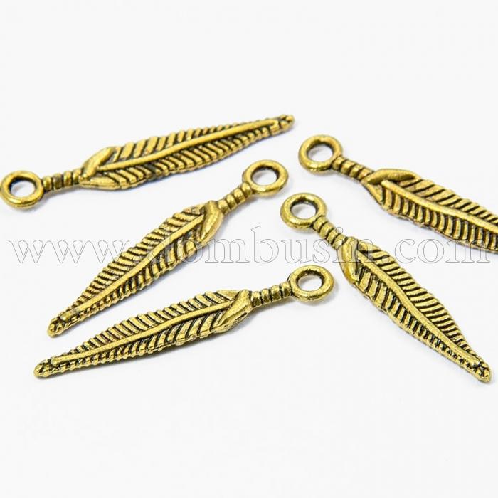 Кулон Перо, Металл, Цвет: Античное Золото, Размер: 29х5х2мм, Отверстие 2мм, (УТ100008914)