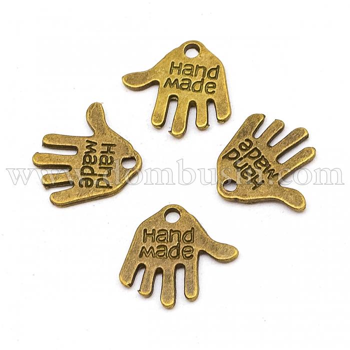 Кулон Металевий, Долонька, Колір: Бронза, Розмір: 13х12,5х1мм, Отвір 1мм, (УТ100008710)