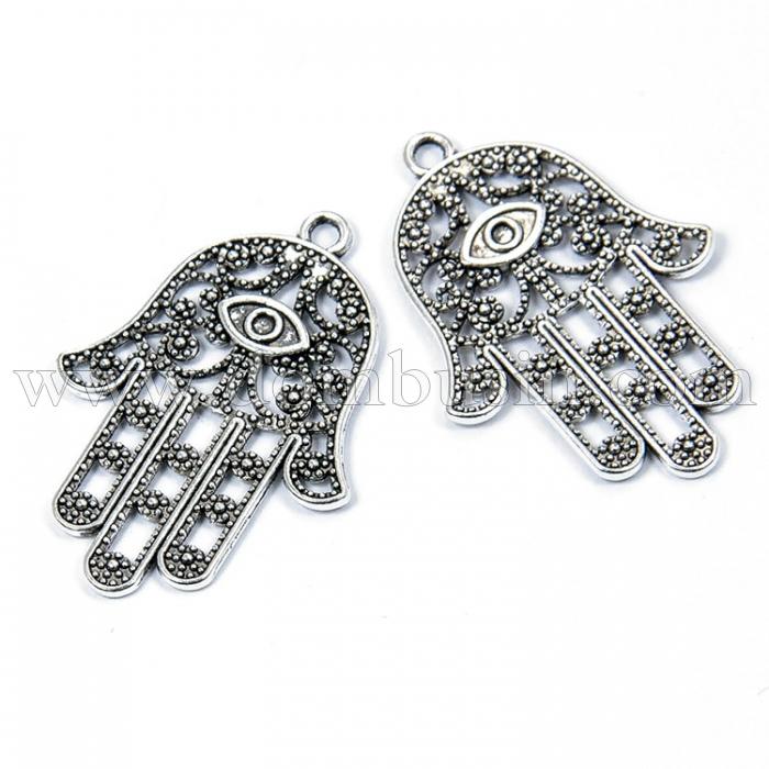 Кулоны Металлические Рука Хамсы, Цвет: Античное Серебро, Размер: 33х23х1мм, Отв-тие 2мм, (УТ100008726)