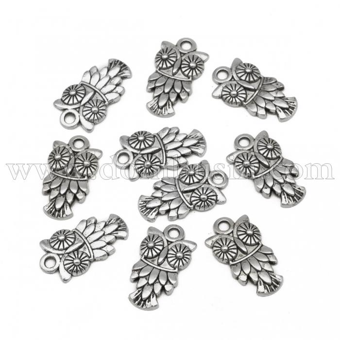 Кулон Сова, Металл, Цвет: Античное Серебро, Размер: 20x11x3мм, Отверстие 2мм, (УТ100008961)