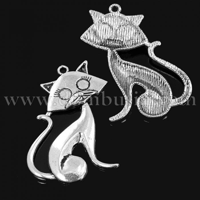 Кулон Кот, Металл, Цвет: Античное Серебро, Размер: 46x30x5мм, Отверстие 2мм, (УТ100008972)