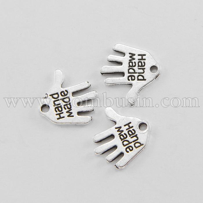 Кулон Металевий, Долонька, Колір: Античне Срібло, Розмір: 13х12,5х1мм, Отвір 1мм, (УТ100008712)