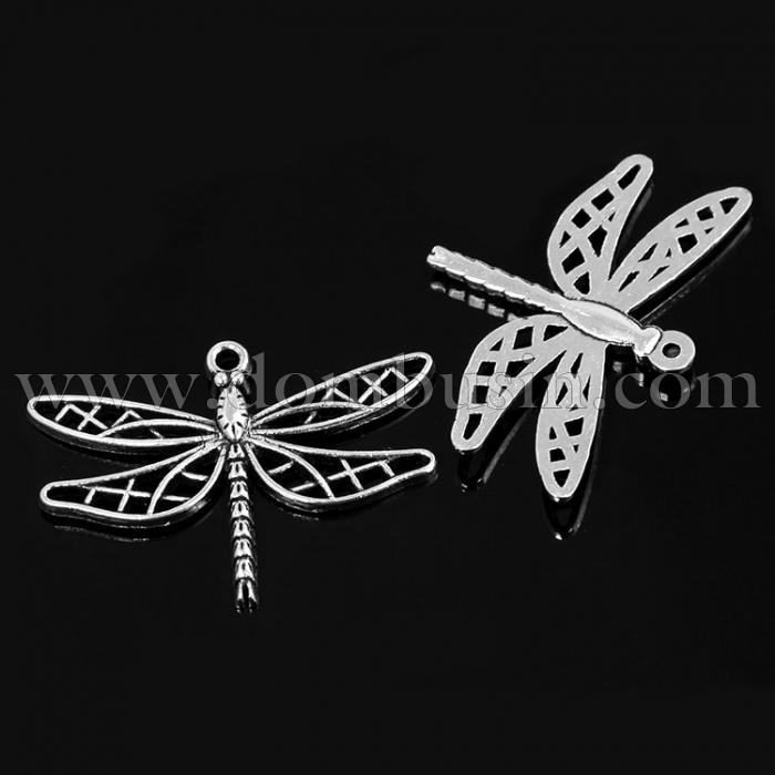 Кулон Стрекоза, Метал, Колір: Античне Срібло, Розмір: 35х25х3мм, Отвір 2мм, (УТ100008974)