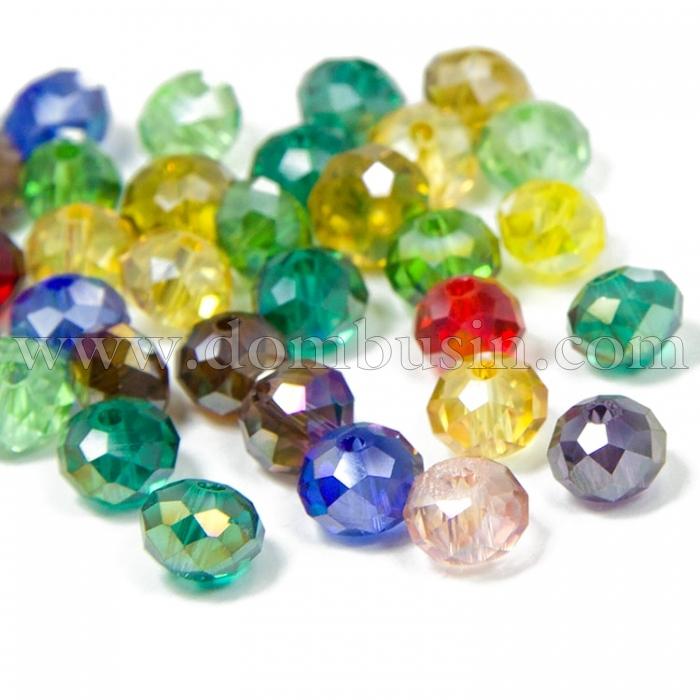 Намистини Гальваніка Скло АВ-Колір, Грановані, Рондель, Колір: Мікс, Розмір: 6х4мм, Отв-тя: 1мм, (УТ100009572)