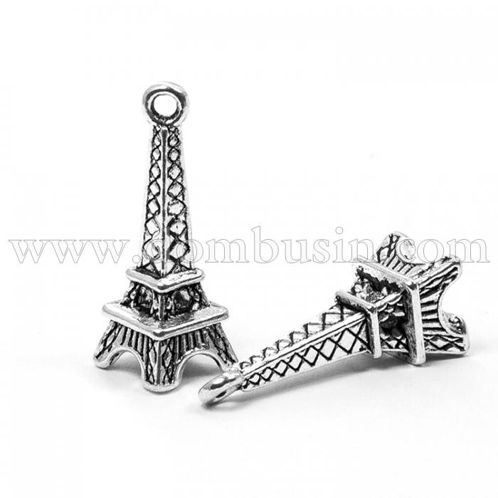 Кулон Эйфелева Башня, Сплав, Цвет: Античное Серебро, Размер: 24х8х7мм, Отверстие 1.5мм, (УТ100008719)