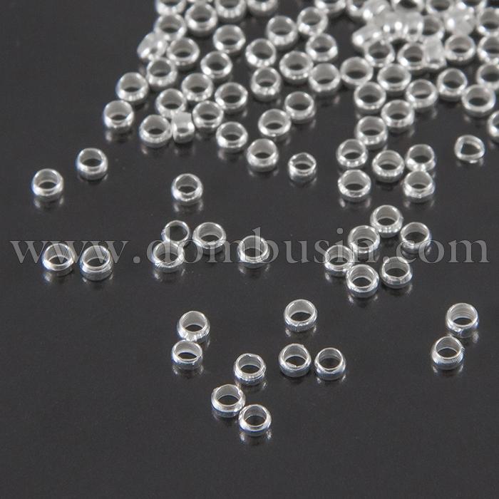 Бусины Зажимные Стопперы, Кримпы, Латунь, Рондель, Цвет: Серебро, Размер: 3мм, Отверстие 2мм, около 100шт/5г,(УТ100008583)