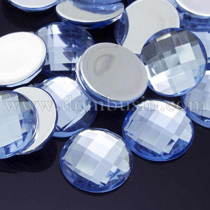 Акрилові Стрази - Кабошони, Грановані, Плоскі Круглі, Колір: Блакитний лайт, Розмір: 12х4мм, (БА000001445)