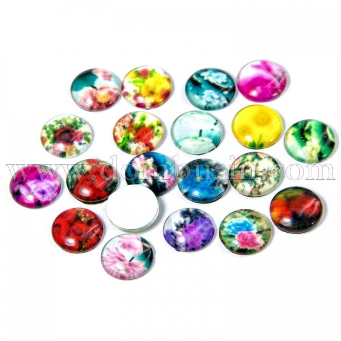 Кабошоны Стеклянные, Круглые, Цвет: Микс, Размер: Диаметр 10мм, Толщина 4мм, (УТ100009400)
