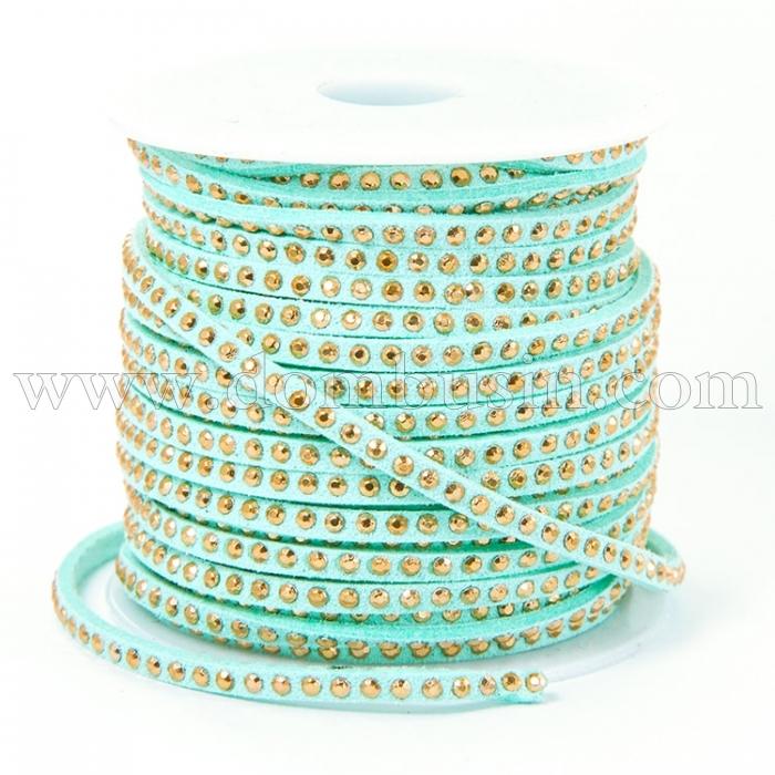 Шнур Замшевий, із золотистими алюмінієвими вставками, Колір: Блакитний, Розмір: 3х2мм, (УТ100009870)