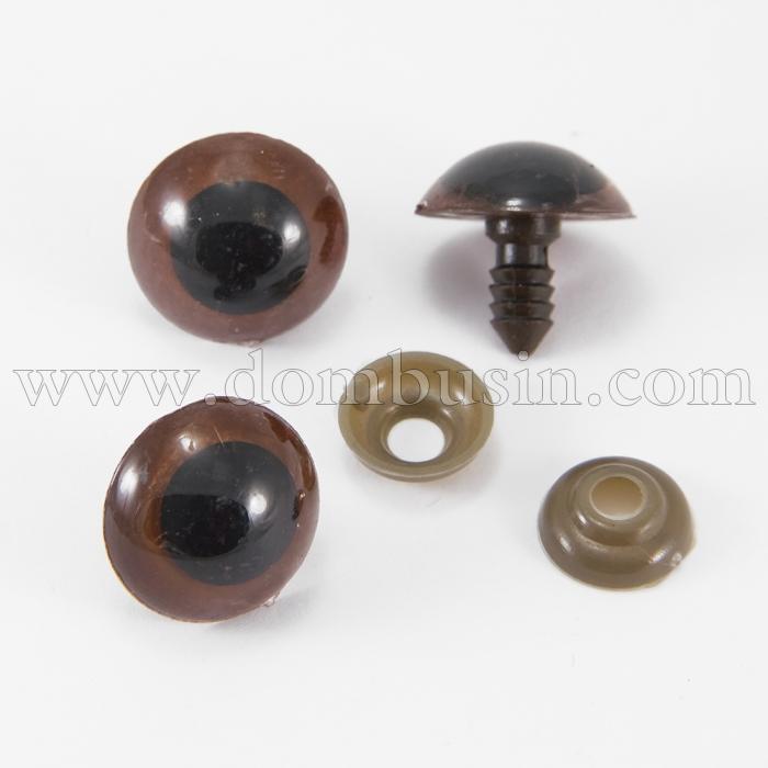 Очки з Фіксатором і штифти, для Іграшок, Круглі, Колір: Коричневий, Розмір: 16мм, (УТ100009580)