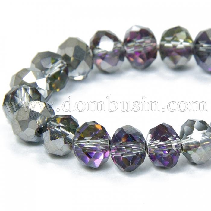 Намистини Гальваніка Скло АВ-Колір, Грановані, Рондель, Колір: Світло-сірий, Розмір: 8х5мм, Отв-тя: 1мм, близько 70шт / 42см / нитка, (УТ100009232)