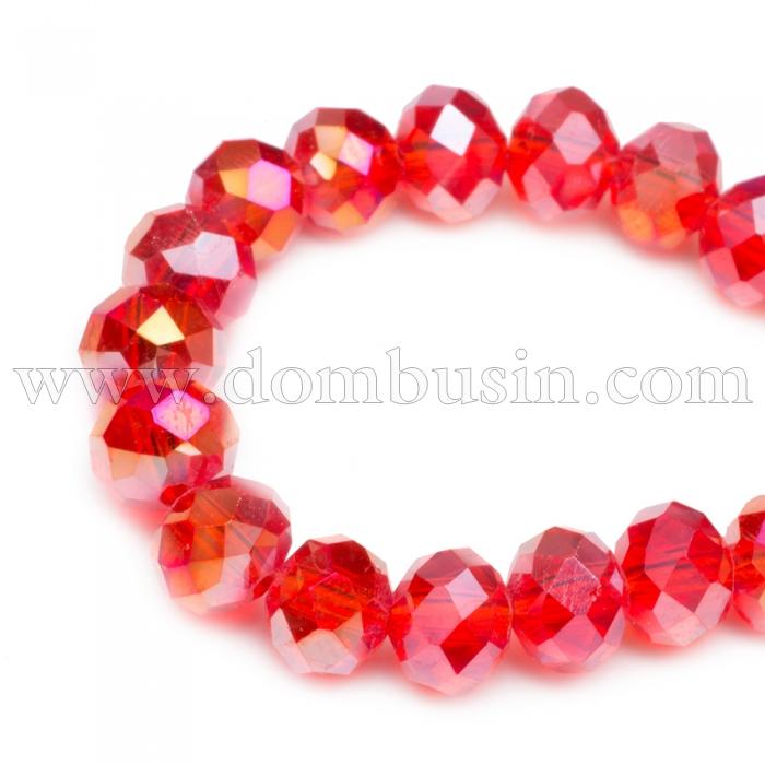 Бусины Гальваника Стекло АВ-Цвет, Граненые, Рондель, Цвет: Красный, Размер: 3х2мм, Отв-тие: 1мм, около 100шт/25см/нить, (УТ100009262)