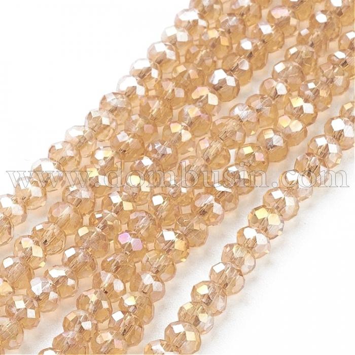 Бусины Гальваника Стекло АВ-Цвет, Граненые, Рондель, Цвет: Светлый Хаки, Размер: 3х2мм, Отв-тие: 1мм, около 100шт/25см/нить, (УТ100009263)