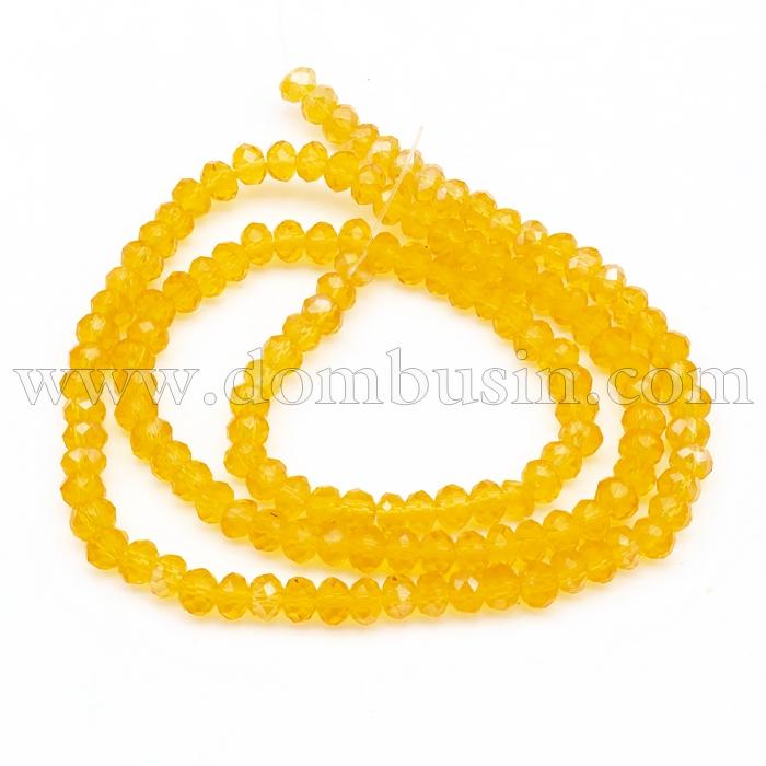 Намистини Гальваніка Скло АВ-Колір, Грановані, Рондель, Колір: Жовтий, Розмір: 3х2мм, Отв-тя: 1мм, близько 100шт / 25см / нитка, (УТ100009265)