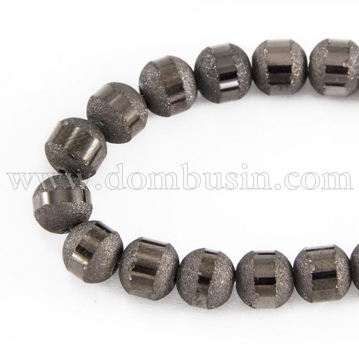 Бусины Стекло с Гальваникой, Круглые, Цвет: Черный, Диаметр 6~6.5мм, Отв. 1мм, около 100шт/60см/нить, (УТ100009336)