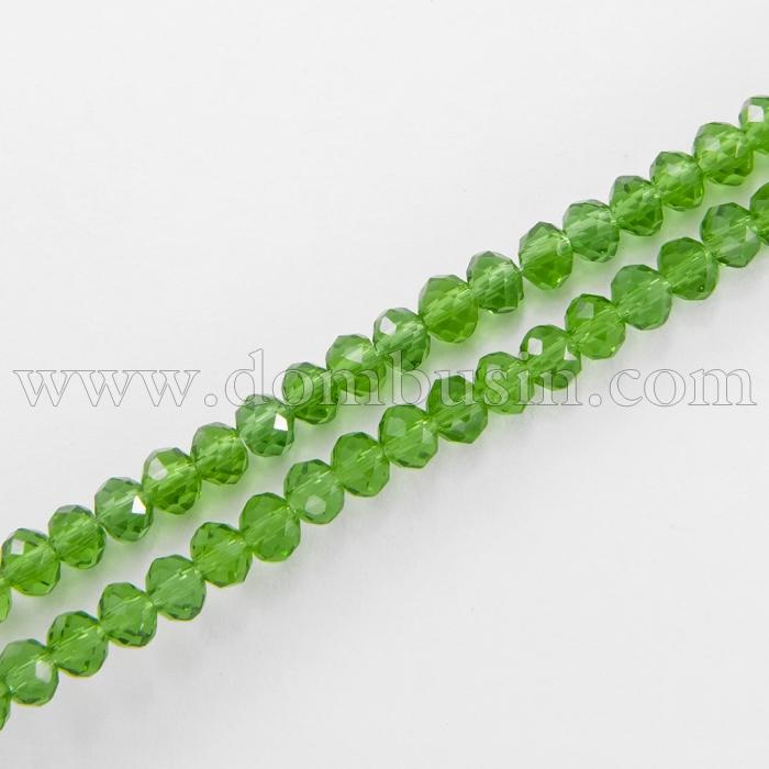 Бусины Стеклянные, Рондель, прозрачные, Цвет: Зеленый, Размер: Диаметр: 4мм, Толщина: 3мм, Отверстие 1мм, 152шт/47см/нить (УТ100009508)