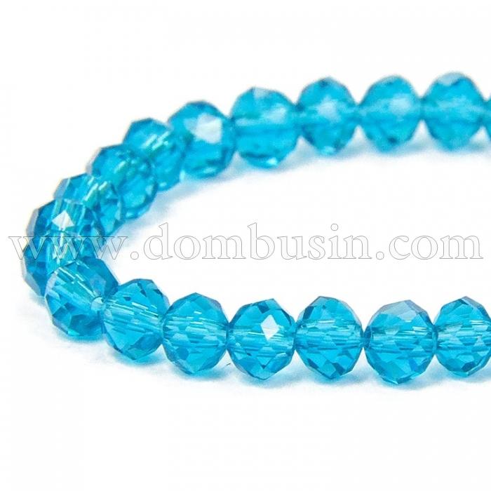 Бусины Стеклянные, Рондель, прозрачные, Цвет: Бирюзовый, Размер: Диаметр: 4мм, Толщина: 3мм, Отверстие 1мм, 149шт/48см/нить (УТ100009509)