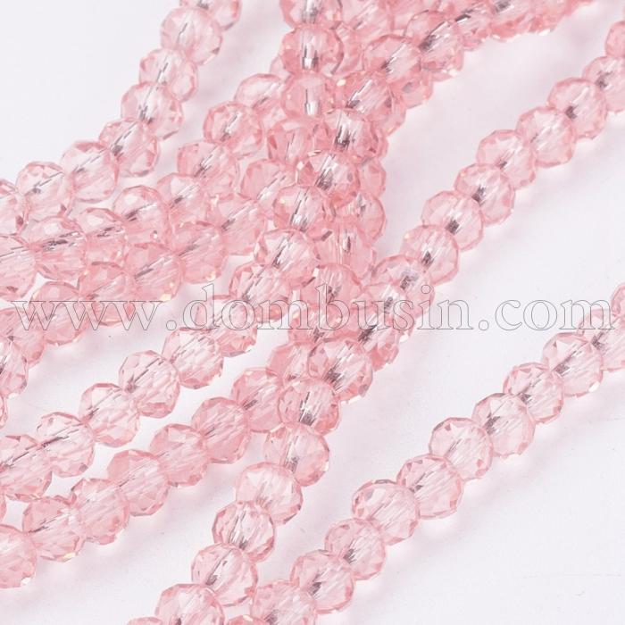 Бусины Стеклянные, Рондель, прозрачные, Цвет: Светло-лососевый, Размер: Диаметр: 4мм, Толщина: 3мм, Отверстие 1мм, 140шт/48см/нить (УТ100009510)