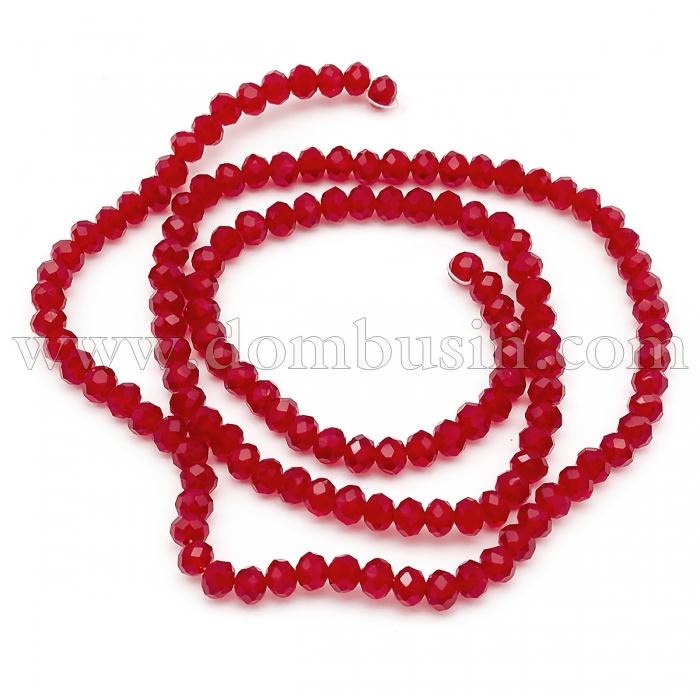 Бусины Стеклянные, Рондель, прозрачные, Цвет: Темно-красный, Размер: Диаметр: 4мм, Толщина: 3мм, Отверстие 1мм, 150шт/47см/нить (УТ100009505)