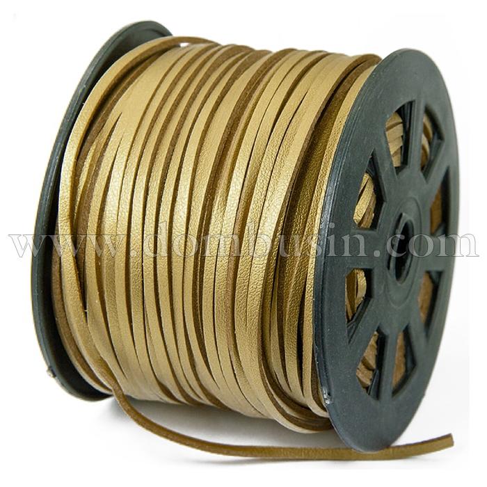 Шнур Замшевий, Колір: Золотистий, Розмір: Ширина 3 мм, Товщина 1 мм, (УТ100009713)