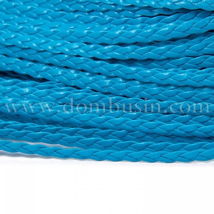 Шнур Искусственная Кожа, Плетеный, Цвет: Голубой, Размер: 5х2мм, (УТ100009810)
