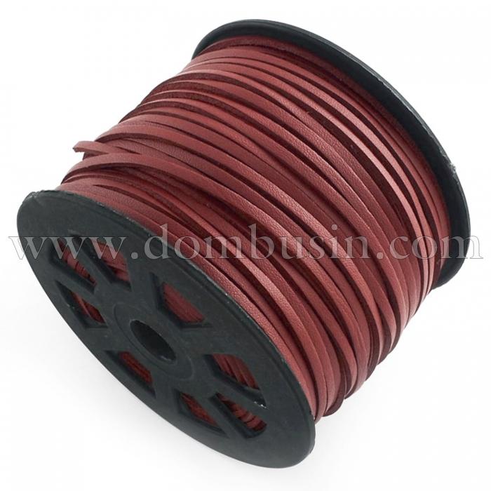 Шнур Замшевий, Імітація Шкіри, Колір: Темно-червоний, Розмір: 3х1мм, (УТ100009714)