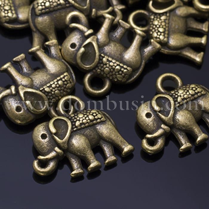 Кулон Слон, Металл, Цвет: Бронза, Размер: 12х14х2.5мм, Отверстие 1мм, (БА000001601)