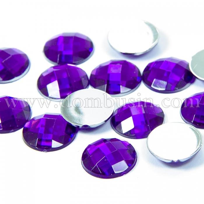 Акриловые Стразы - Кабошоны, Граненые, Плоские Круглые, Цвет: Сиреневый, Размер: 16x5.5мм, (УТ100009493)