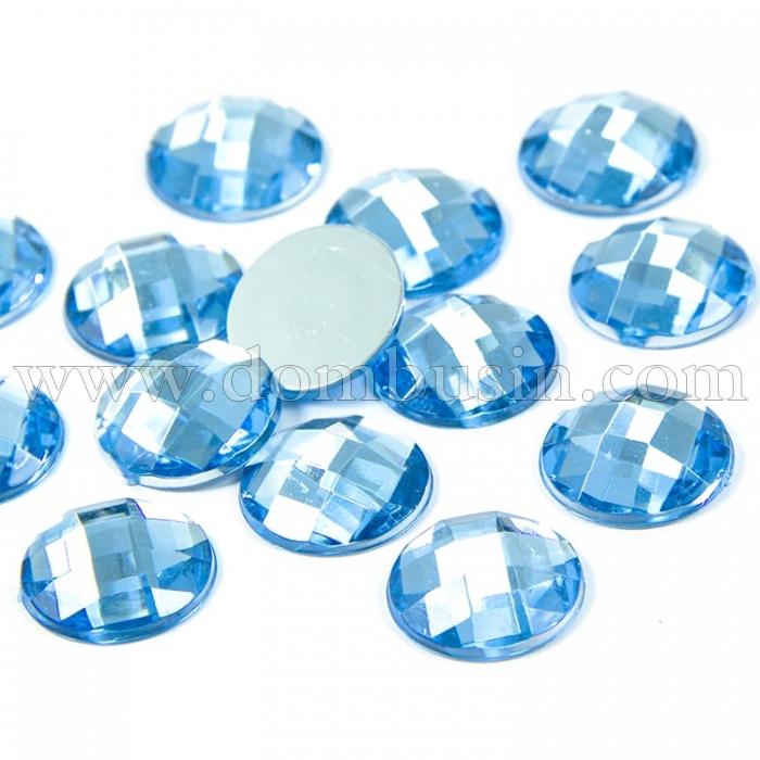 Акриловые Стразы - Кабошоны, Граненые, Плоские Круглые, Цвет: Голубой, Размер: 16x5.5мм, (УТ100009494)