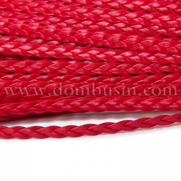 Шнур Искусственная Кожа, Плетеный, Цвет: Красный, Размер: 5х2мм, (УТ100009812)
