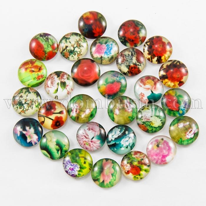 Кабошоны Стеклянные, Круглые, Цвет: Микс, Размер: Диаметр 12мм, Толщина 4мм, (УТ100009399)