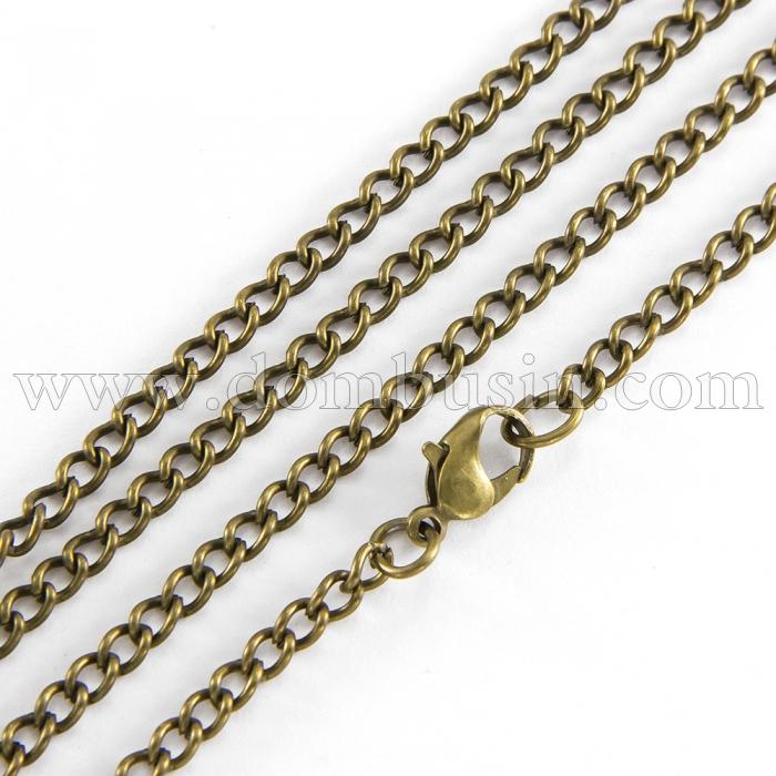 Ланцюг Вита Залізна для намисто або Часів, вінтажна, Застібка Карабін Лобстер, Колір: Бронза, Довжина 80см, Ланка 3.3x4.6x0.9мм, (УТ100009863)