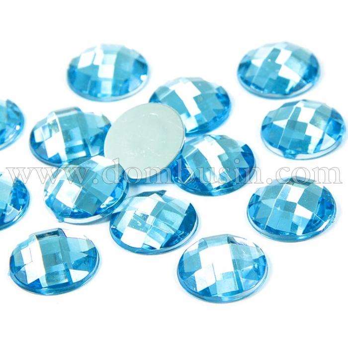 Акриловые Стразы - Кабошоны, Граненые, Плоские Круглые, Цвет: Голубой, Размер: 20x6мм, (УТ100009481)