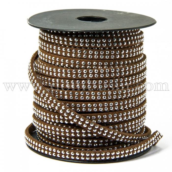 Шнур Замшевый, с алюминиевыми вставками, Цвет: Коричневый, Размер: 5х2мм, (УТ100009820)