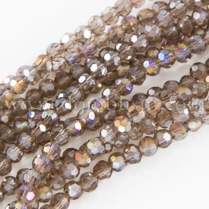 Бусины Стекло с Гальваникой, Граненые, АВ-цвет, Круглые, Цвет: Оливковый, Диаметр 4мм, Отв. 0.5мм, около 100шт/30см/нить, (УТ100009166)