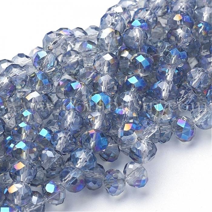 Бусины Гальваника Стекло АВ-Цвет, Граненые, Рондель, Цвет: Голубой, Размер: 3х2мм, Отв-тие: 1мм, около 100шт/25см/нить, (УТ100009219)