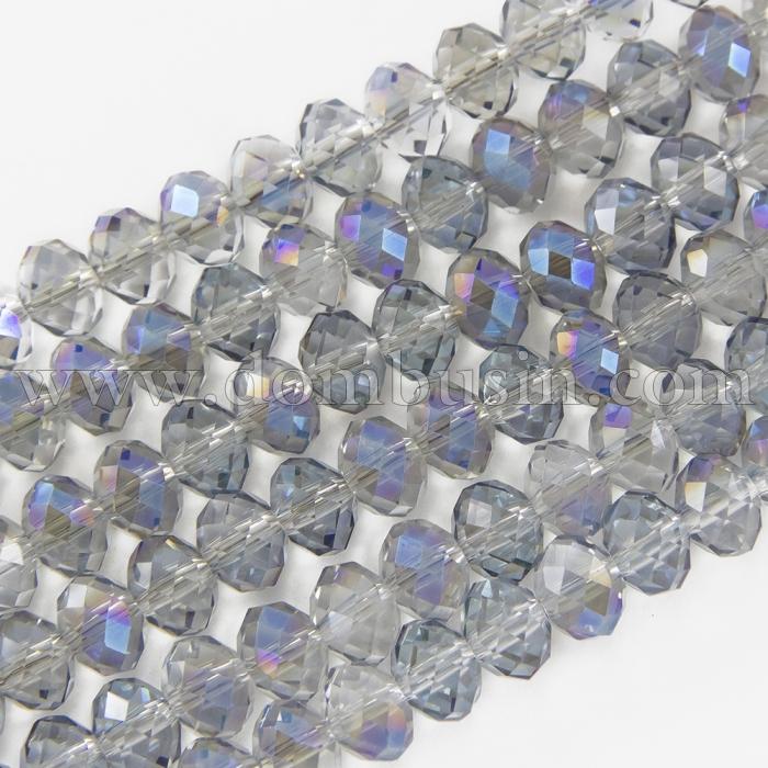 Бусины Гальваника Стекло АВ-Цвет, Граненые, Рондель, Цвет: Голубой, Размер: 8х5мм, Отв-тие: 1мм, около 70шт/42см/нить, (УТ100009220)