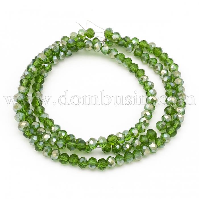 Бусины Гальваника Стекло АВ-Цвет, Граненые, Рондель, Цвет: Зеленый, Размер: 3х2мм, Отв-тие: 1мм, около 100шт/25см/нить, (УТ100009240)