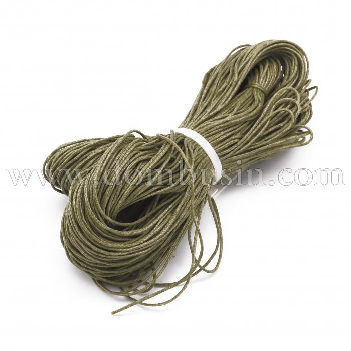 Шнур Вощеный Хлопковый для плетения, Макраме и бижутерии, Оливковый, 0.7мм, около 60-65м/связка, (УТ100009711)
