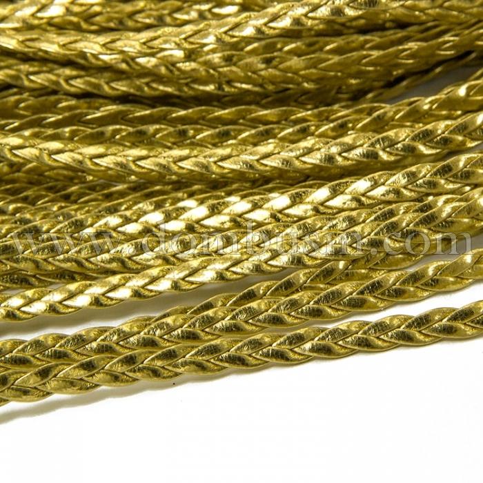Шнур Искусственная Кожа, Плетеный, Цвет: Золотистый, Размер: 5х2мм, (УТ100009814)