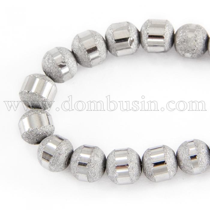 Бусины Стекло с Гальваникой, Круглые, Цвет: Серебристый, Диаметр 6~6.5мм, Отв. 1мм, около 100шт/60см/нить, (УТ100009334)
