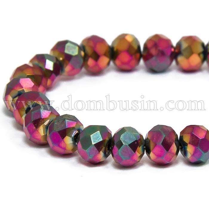 Бусины Гальваника Стекло, Граненые, Рондель, Цвет: Золотисто-розовый, Размер: 4х3мм, Отв-тие: 1мм, около 146шт/44см/нить, (УТ100009343)